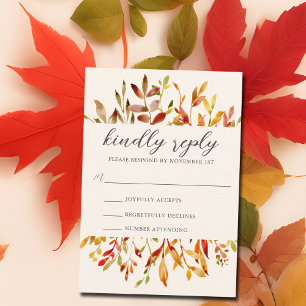 Elegant Watercolor Autumn Leaves Wedding RSVP Card
