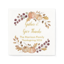 Elegant Watercolor Autumn Pumpkin Thanksgiving Cus