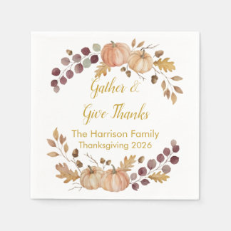 Elegant Watercolor Autumn Pumpkin Thanksgiving Cus Napkin