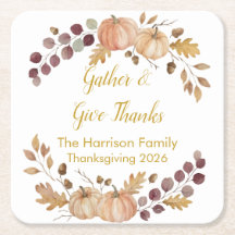 Elegant Watercolor Autumn Pumpkin Thanksgiving Cus