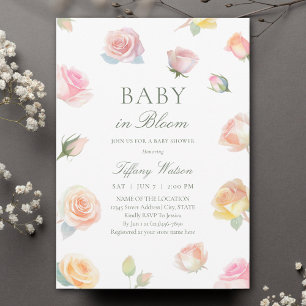 Elegant Watercolor Baby in Bloom Girl Baby Shower Invitation