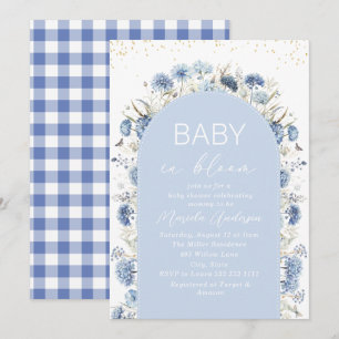 Elegant Watercolor Baby in Blooom blue flowers   B Invitation