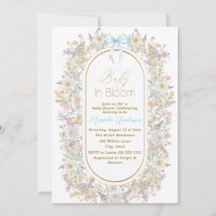 Elegant Watercolor Baby in Blooom Pink flowers   B Invitation