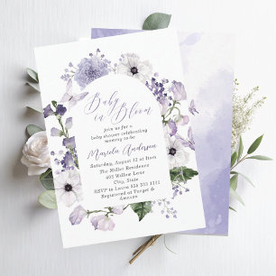 Elegant Watercolor Baby in Blooom Purple flowers   Invitation