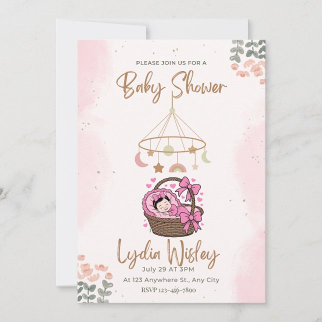 Elegant Watercolor Baby Shower Invitation wit (Front)