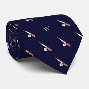 Elegant Watercolor Baseball Monogram Initial Blue Tie