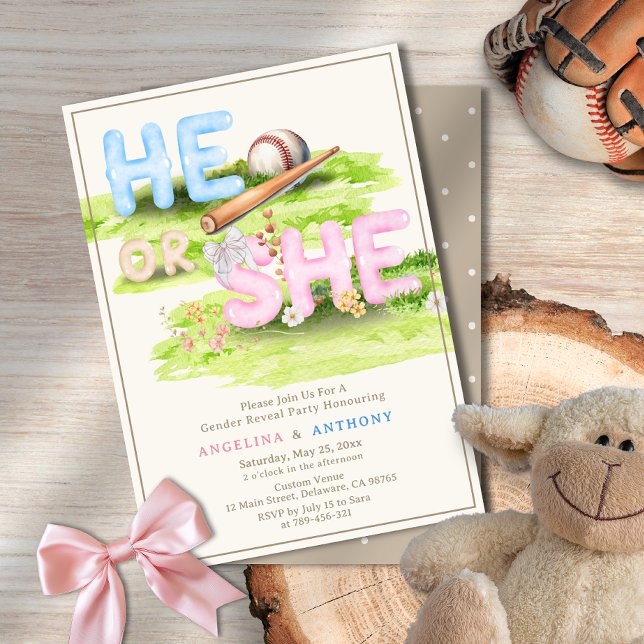 Elegant Watercolor Baseball Wildflowers He or She Invitation (Elegant Watercolor Baseball Wildflowers He or She Invitation)