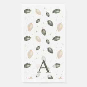 Elegant Watercolor Baubles Monogrammed Christmas Napkin