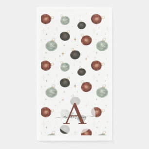 Elegant Watercolor Baubles Monogrammed Christmas Napkin