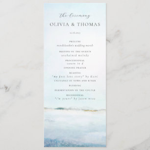 Elegant Watercolor Beach Waves Coastal Wedding Program