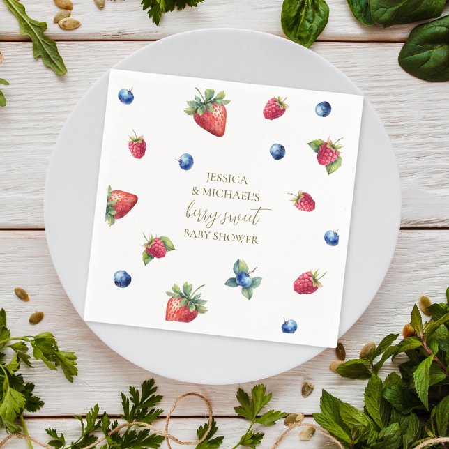 Elegant Watercolor Berry Sweet Baby Shower Napkin (Creator Uploaded)