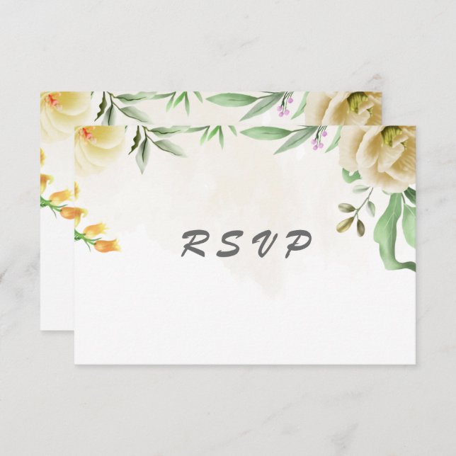 Elegant Watercolor Bird Floral Wedding RSVP Card (Front/Back)