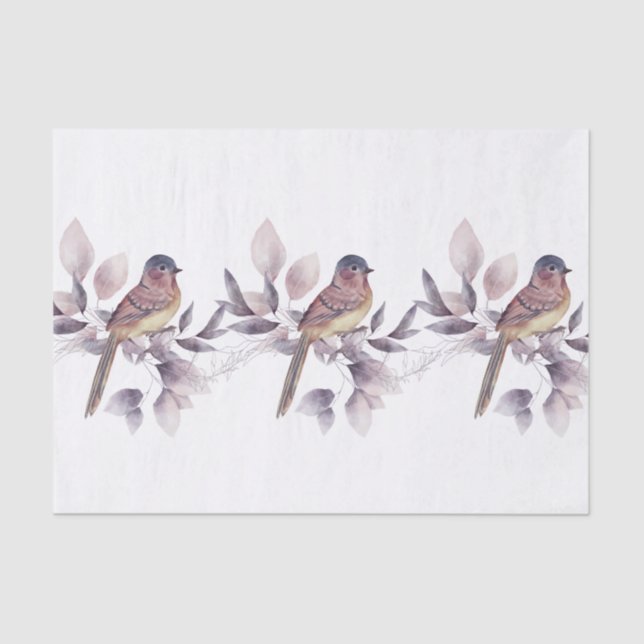 Elegant Watercolor Bird Pattern Gift Decoupage Tissue Paper (Front)