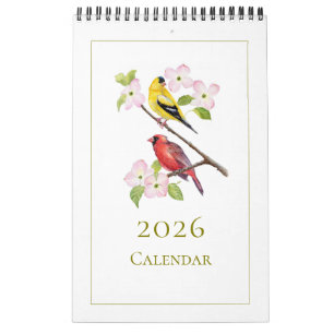 Elegant Watercolor Birds 2026 Calendar