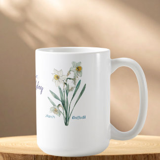 Elegant Watercolor Birth Daffodil  Personalise Coffee Mug