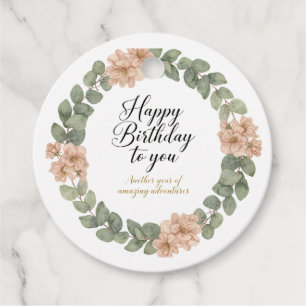 Elegant Watercolor Birthday Card with Floral Favour Tags