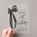 Elegant Watercolor Black Bow 21th Birthday Party Acrylic Invitations<br><div class="desc">Celebrate turning 21 in timeless elegance with these luxurious acrylic invitations! 🎀 Featuring a sophisticated black bow watercolor design, these modern, translucent invites add a touch of refined glamour to your milestone birthday. Perfect for a coquette, black-tie, or upscale soirée, they set the stage for a night of style, celebration,...</div>