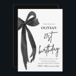Elegant Watercolor Black Bow 21th Birthday Party Invitation<br><div class="desc">Celebrate turning 21 in style with these chic and sophisticated invitations! 🎀 Featuring a minimalist black bow watercolor design, these elegant invites set the tone for a glamourous and unforgettable birthday celebration. Perfect for a coquette, black-tie, or modern soirée, they bring a touch of refined luxury to your special day....</div>