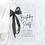 Elegant Watercolor Black Bow Birthday Party Acrylic Invitations<br><div class="desc">Celebrate in style with this Modern Adult Elegant Watercolor Birthday Party Invitation, featuring a trendy black bow ribbon design for a chic coquette aesthetic. The soft watercolor background adds a touch of sophistication, making it perfect for stylish celebrations. This editable template allows you to personalise the details effortlessly. Ideal for...</div>