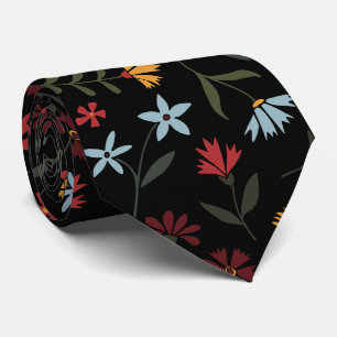 Elegant Watercolor Black Floral Pattern Tie