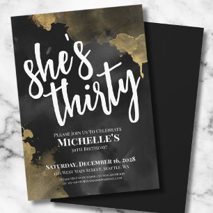 Elegant Watercolor Black Gold Birthday Invitation