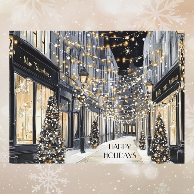 Elegant Watercolor Black Gold Happy Holidays Holiday Postcard (Creator Uploaded)