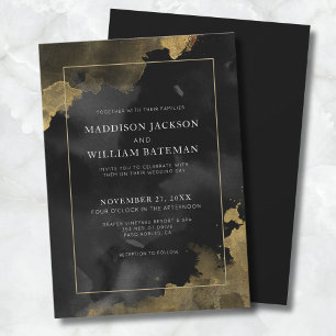 Elegant Watercolor Black Gold Wedding Invitation