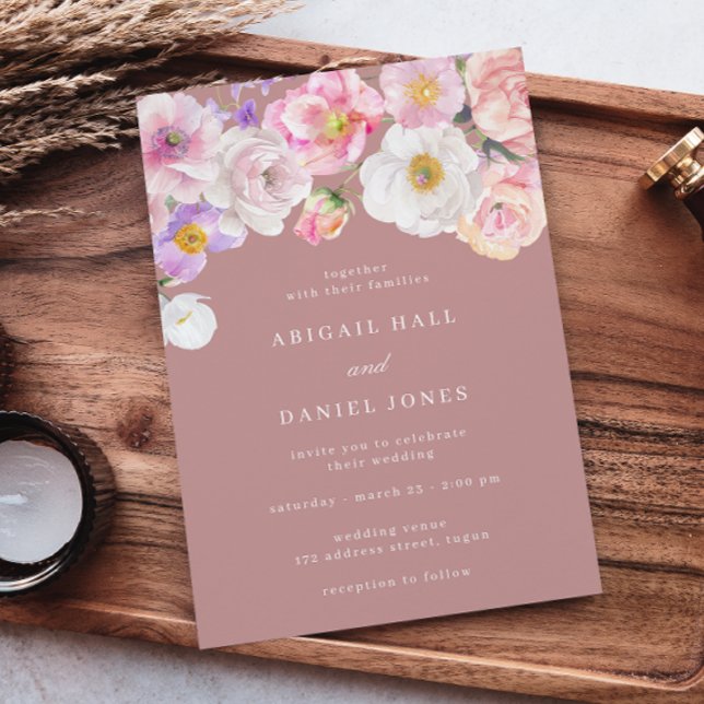 Elegant Watercolor Bloom Dusty Pink Wedding Invitation (Creator Uploaded)