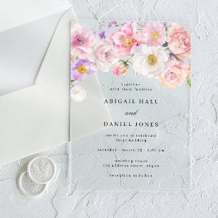 Elegant Watercolor Bloom Wedding Acrylic Invitations