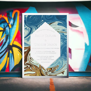 Elegant Watercolor Blue Abstract Wedding Silver