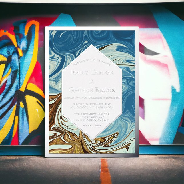 Elegant Watercolor Blue Abstract Wedding Silver (Creator Uploaded)