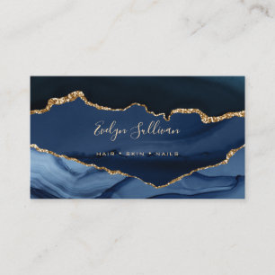 elegant watercolor blue and gold agate business card