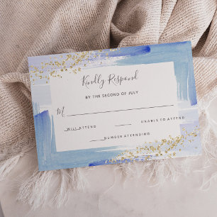 Elegant Watercolor Blue and Gold Bat Mitzvah RSVP Card