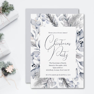 Elegant Watercolor Blue Botanical Christmas Party Invitation