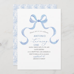 Elegant Watercolor Blue Bow Boy Baby Shower Invitation