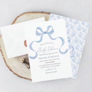 Elegant  Watercolor Blue Bow Boy Baby Shower Invitation