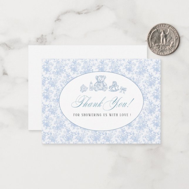 Elegant Watercolor Blue Bow Toys  Baby shower Card (Front/Back In Situ)