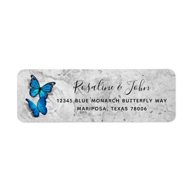 Elegant Watercolor Blue Butterfly Return Address Label (Front)