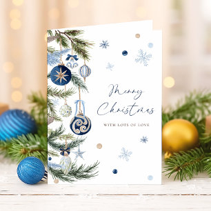 Elegant Watercolor Blue Christmas Ornament Photo Holiday Card