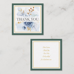 Elegant Watercolor Blue Floral and Gold Thank You Card