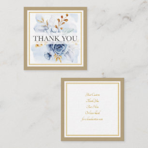 Elegant Watercolor Blue Floral and Gold Thank You Card