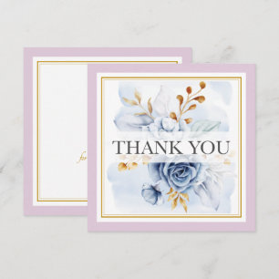 Elegant Watercolor Blue Floral and Gold Thank You Card