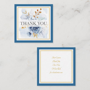 Elegant Watercolor Blue Floral and Gold Thank You Card