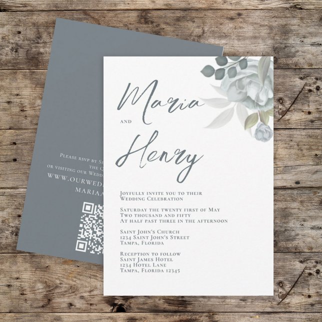 Elegant Watercolor Blue Floral Dusty Greenery Invi Invitation (Creator Uploaded)