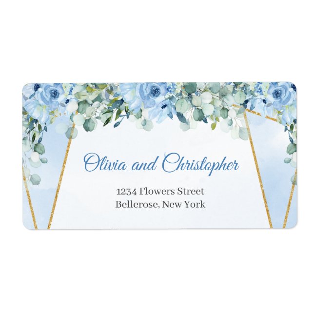 Elegant watercolor blue floral greenery and gold (Front)
