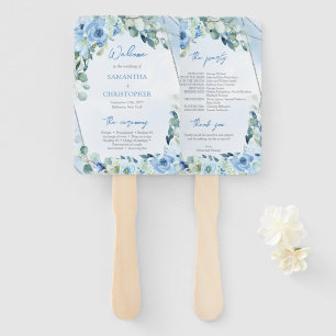 Elegant watercolor blue floral greenery program hand fan