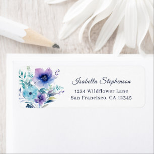 Elegant Watercolor Blue Floral Return Address Label
