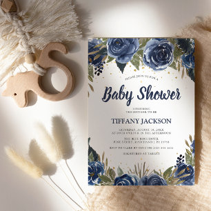 Elegant Watercolor Blue Florals Baby Shower Invitation
