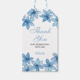 Elegant Watercolor Blue Flower Birthday Thank You Gift Tags
