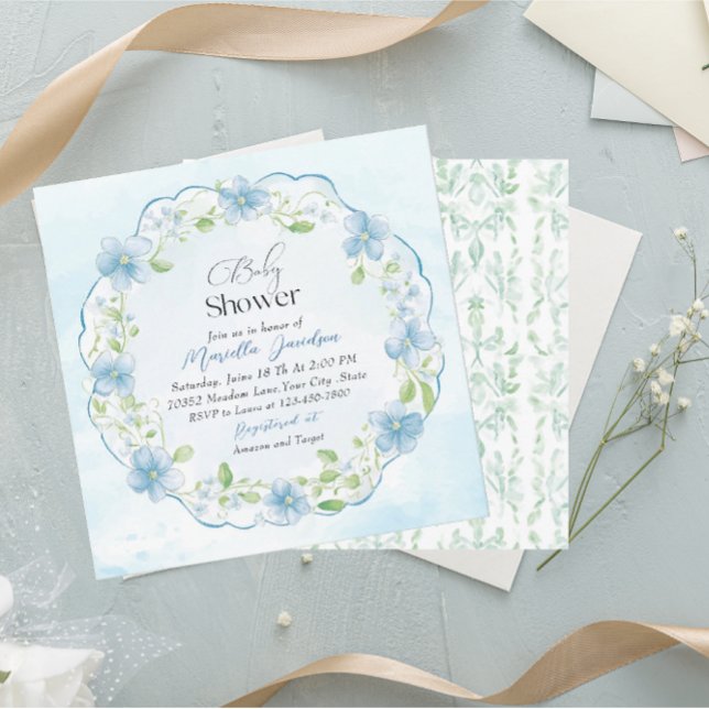 Elegant Watercolor Blue Flowers Baby Shower Invitation (Creator Uploaded)